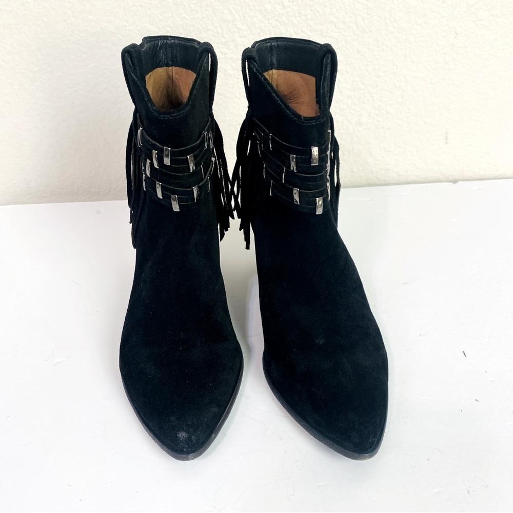 Frye Black Suede Reed Showdown Fringe Stud Booties Size 10 - Picture 3 of 6